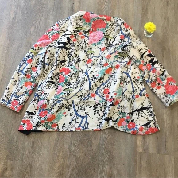 Floral Open Blazer Lined Pockets size small - Picture 2 of 7